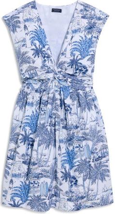 Vineyard Vines Tasha Tropical Toile Twist Dress in White Cap/Blue at Nordstrom, Size X-Small