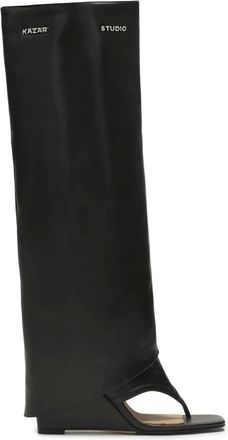 Kazar Schoenen, Dames, Zwart, 39 EU, Leer, Sandalen op een platform met een omhooggeklapte lange bovenkant
