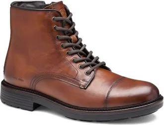 Johnston & Murphy Latham Cap Toe Combat Boot in Tan European Calfskin at Nordstrom, Size 11.5