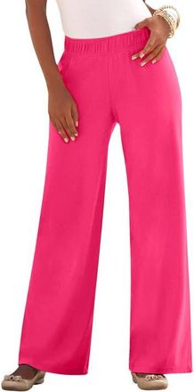 Roaman's Plus Size Pull On Wide Leg Soft Knit Pant in Pink Burst at Nordstrom, Size Medium