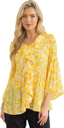 Klass Floral Print Pleated Ruffle Top - Sunflower - 14