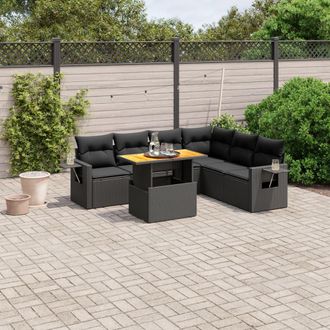 vidaXL Set De Comedor De Jard&iacute;n 7 Pzas Y Cojines Rat&aacute;n Sint&eacute;tico Negro Vidaxl