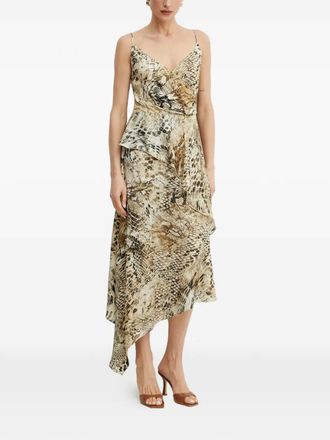 Marciano ruffled animal-print midi dress - Neutrals