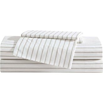 Eddie Bauer Essential Stripe Sheet Set in White/Beige/Grey at Nordstrom Rack, Size Queen
