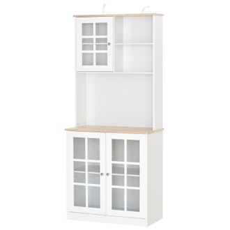 HOMCOM Armario De Cocina Alacena De Cocina Con Estantes Y Puertas De Vidrio Para Peque&ntilde;os Electrodom&eacute;sticos Y Menaje Para Comedor Sala 80x37x183 Cm