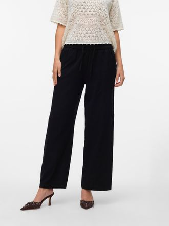 Vero Moda Schlupfhose VERO MODA VMCAIA MW WIDE PANT WVN NOOS, Damen, Gr. XL (42), N-Gr, schwarz, Web, Obermaterial: 90% Baumwolle, 10% Leinen, unifarben, lang, 