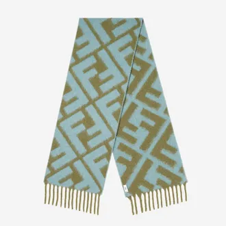 Fendi Womens Alpaca And Wool Scarf With Ff Motif Green, Light Blue Scarfs