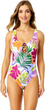 Anne Cole Womens Mod Tropical V Neck Ring Front One Piece Swimsuit at Nordstrom, Size 16
