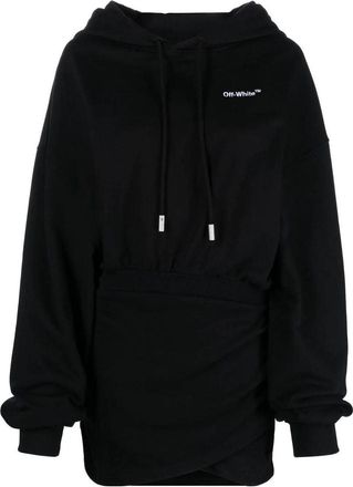 Off-white (WMNS) Off-White Logo-Embroidered Cotton Hoodie Black OWDB423C99JER0021001