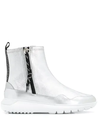 Hogan Interactive ankle boots - women - Leather/Leather/Rubber - 36.5 - Silver
