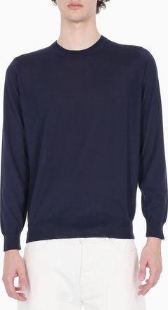 Drumohr Navy Cashmere-Wool-Silk Crewneck Sweater