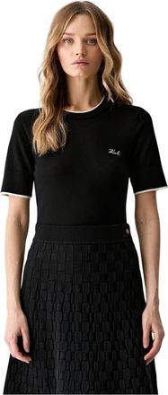 Karl Lagerfeld Basic T-shirt - Dames - T-shirts - Zwart - XS - Wol - Tops