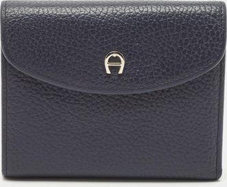 Aigner Dark Blue Leather Logo Trifold Wallet