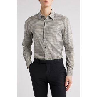 Emporio Armani Regular Fit Geometric Print Stretch Cotton Button-Up Shirt in Grey at Nordstrom Rack, Size Large
