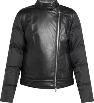Emporio Armani Hybrid Caban Jas - Dames - Leren en Su&egrave;de Jassen - Zwart - XS - Leer - Jassen
