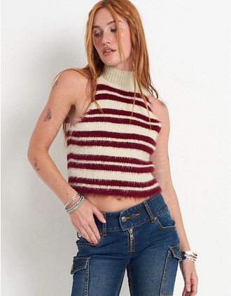 The Ragged Priest Womens Mock Neck High Collar Sleeveless Vest Sweater - Cream - Size: 14