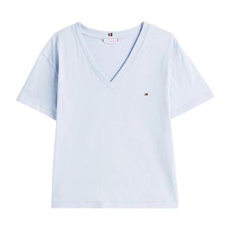 Tommy Hilfiger T-Shirts, female, Blue, Size: XS Slub Mdrn V-Nk SS T