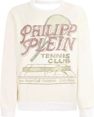 Philipp Plein Open Back Sweatshirt Tennis Club - Dames - Sweatshirts - Beige - XS - Katoen - Hoodies & sweatvesten