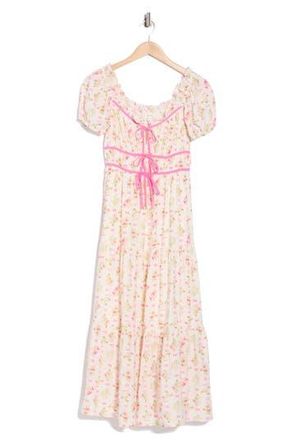 Blu Pepper Floral Tie Contrast Tie Midi Dress in Pink Multi at Nordstrom Rack, Size Medium