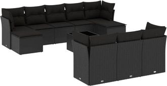 vidaXL Set De Sof&aacute;s De Jard&iacute;n 11 Pzas Y Cojines Rat&aacute;n Sint&eacute;tico Negro Vidaxl