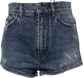 Dolce & Gabbana Womens Blue Tattered Denim Cotton Hot Pants Shorts Elastane