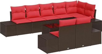 vidaXL Conjunto De Sof&aacute; De Jard&iacute;n 9 Uds. Marr&oacute;n Rat&aacute;n Sint&eacute;tico Vidaxl