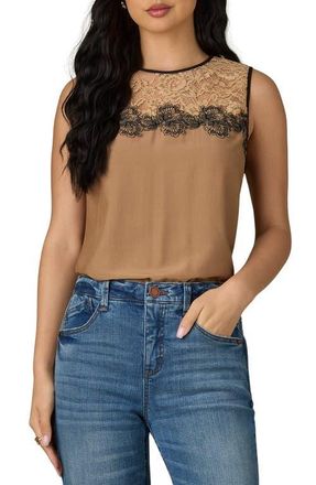 Wit & Wisdom Lace Trim Sleeveless Top in Butter Toffee/Black Multi at Nordstrom, Size X-Large