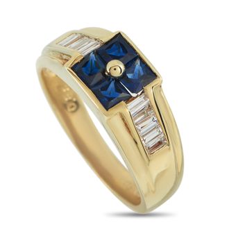 Luxury Bazaar 18K Yellow Gold 0.20ct Diamond and Sapphire Ring MF19-110625