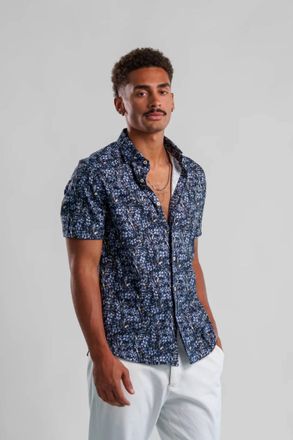 Stone Rose Nova Flight & Flora Shirt In Dark Denim