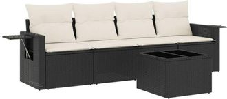 vidaXL Set De Muebles De Jard&iacute;n 5 Pzas Y Cojines Rat&aacute;n Sint&eacute;tico Negro Vidaxl