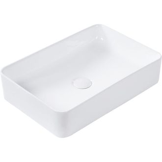 Beliani Lavabo Sobre Encimera Ba&ntilde;o Cl&aacute;sico Cer&aacute;mica Blanco Acabado Brillante Rectangular 51 X 34 Cm Chivana