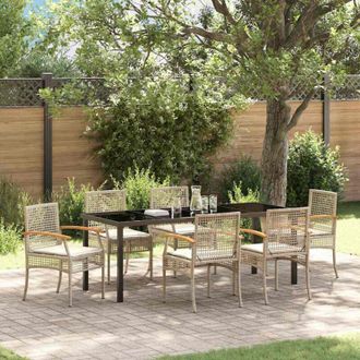 vidaXL Conjunto De Comedor De Jard&iacute;n 7 Pcs Beige Y Negro Rat&aacute;n Vidaxl