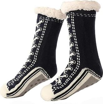 Generic Ultra-Thick Cute Slipper Home Socks,Ultra-Thick Cashmere Slipper Sock for Women Cozy Warm Fleece Lined Cashmere Fuzzy Grip (Black,One Size)