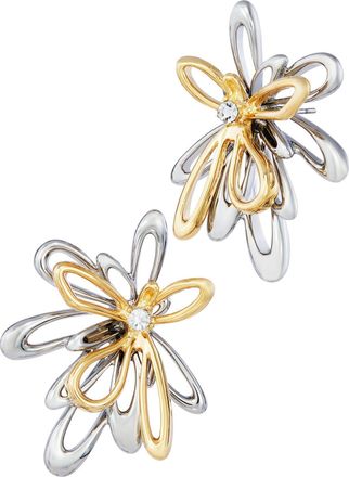 Savvy Cie Jewels RHODIUM AND GOLD PLATED OVER BRASS FLOWER STUD EARRINGS