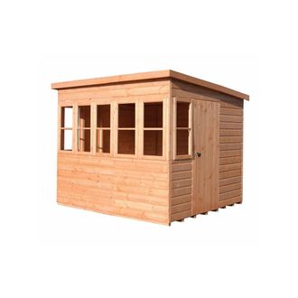 Shires Sun Pent 8x6 Single Door with 7 Windows Wooden Garden Potting Shed in Brown