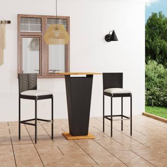 vidaXL Set De Muebles De Bar Jard&iacute;n 3 Piezas Y Cojines Rat&aacute;n Pe Negro Vidaxl