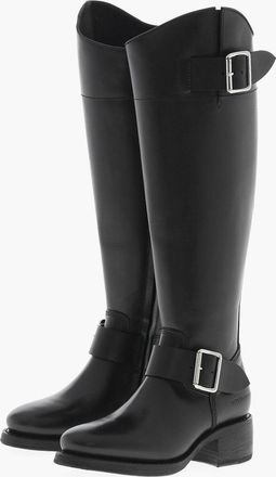 Dsquared2 Stivali HARLEY in Pelle con Doppia Fibbia Argentata Tacco 4.5cm Dsquared2