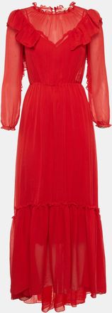 Maje Red Chiffon Ruffle Maxi Dress