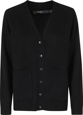 Seventy Black Oversized V-Neck Wool-Blend Cardigan