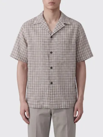Hev&ograve; Check Linen-Blend Bowling Shirt with a Cuban Collar and Patch Pocket