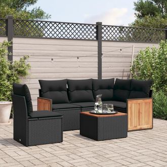vidaXL Set De Sof&aacute;s De Jard&iacute;n 6 Piezas Y Cojines Rat&aacute;n Sint&eacute;tico Negro Vidaxl