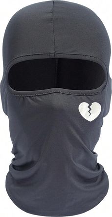 Generic Unisex and Windproof Solid Raw Decor Fashion Balaclava Hat with Heart Broken Pattern Autumn and Winter Warm Ski Cold Hat
