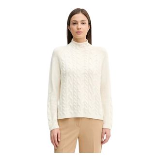 Benetton Truien & Vesten, Dames, Beige, XS, Leer, Pullover met hoge hals en kabelsteek
