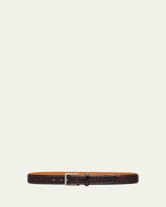 Bergdorf Goodman Mens Tela Woven Suede and Leather Belt