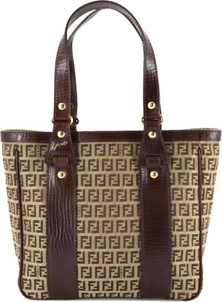 Fendi Beige Brown Canvas Leather Tote Bag (Pre-Owned)