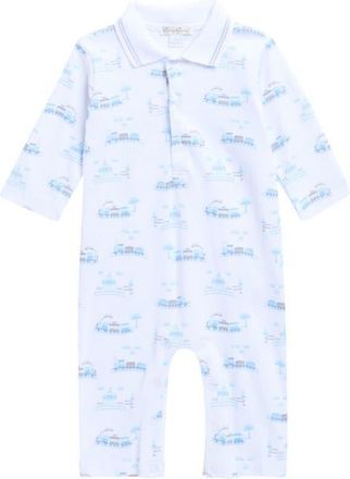 Kissy Kissy Print Pima Cotton Romper in Light Blue at Nordstrom, Size 12-18M