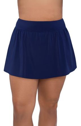 Trimshaper Mid-Rise Wide Waistband Control Swim Skort in Ink at Nordstrom, Size 22W