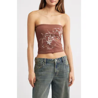 PacSun Lily Graphic Tube Top in Brown at Nordstrom, Size Xx-Small