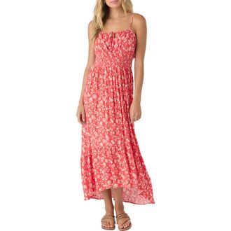 O'Neill Lettie Smocked Waist Midi Sundress in Cayenne at Nordstrom, Size X-Small