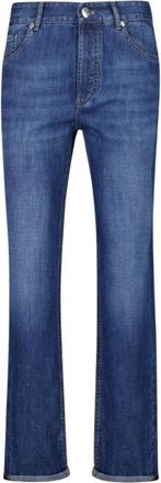 Brunello Cucinelli Blauwe Lichtgewassen Straight-Leg Jeans - Heren - Bootcut Jeans - Blauw - S - Katoen - Jeans